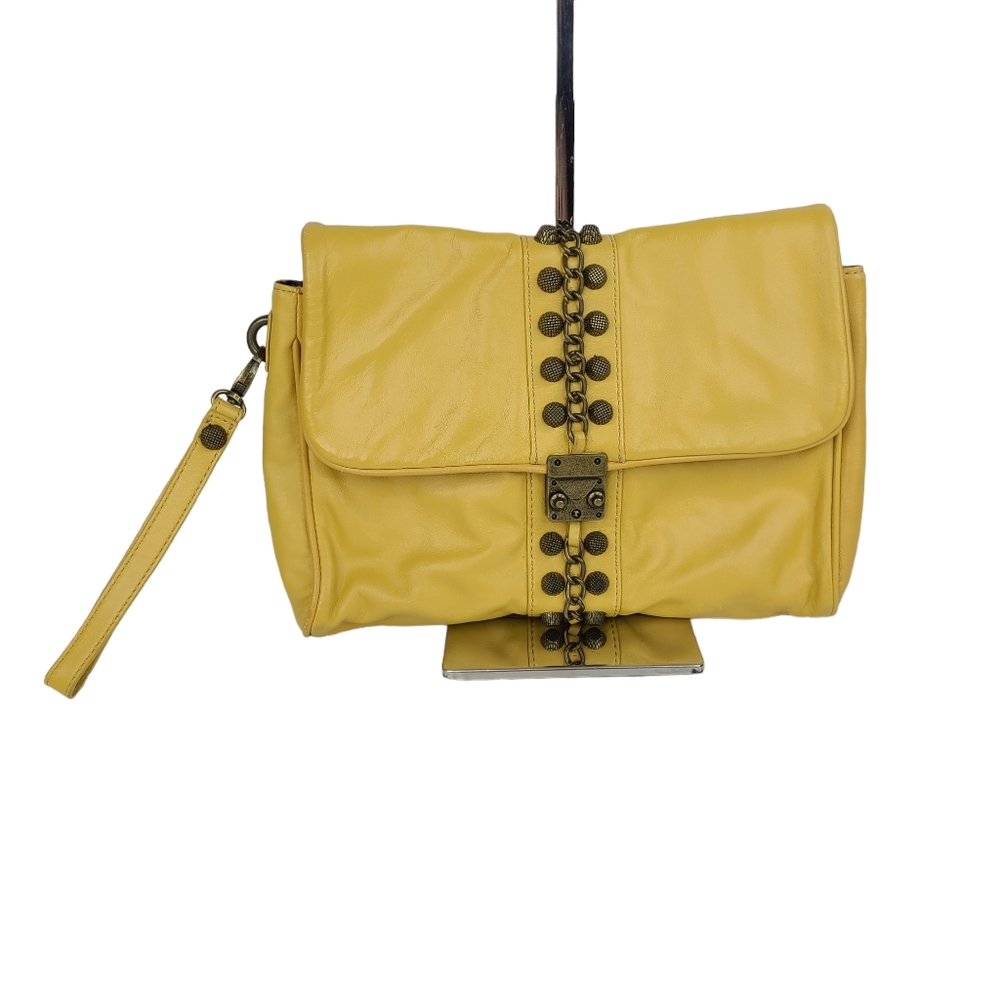 K-Dash by Kardashian golden yellow studded clutch bag with wrist strap